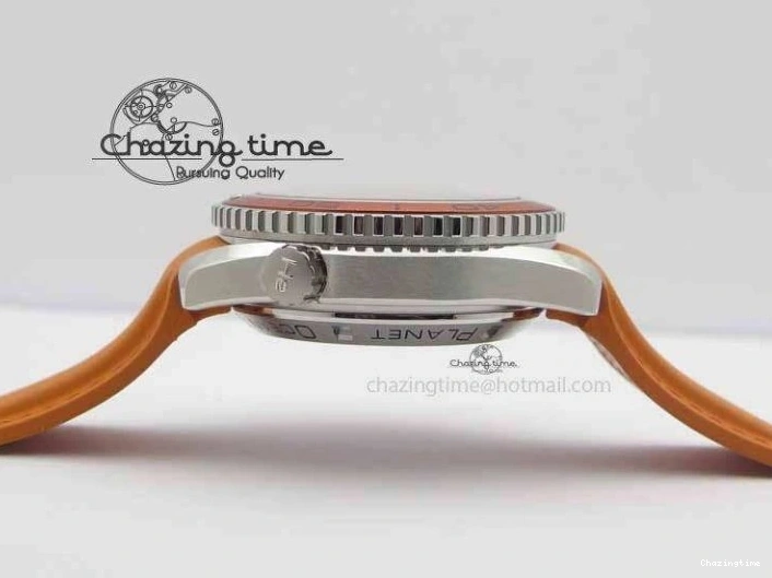 0408 Planet Ocean Master Chrono 45mm SS OM 1:1 Best Edition Black Dial On Orange Rubber Strap A Attractive 8170